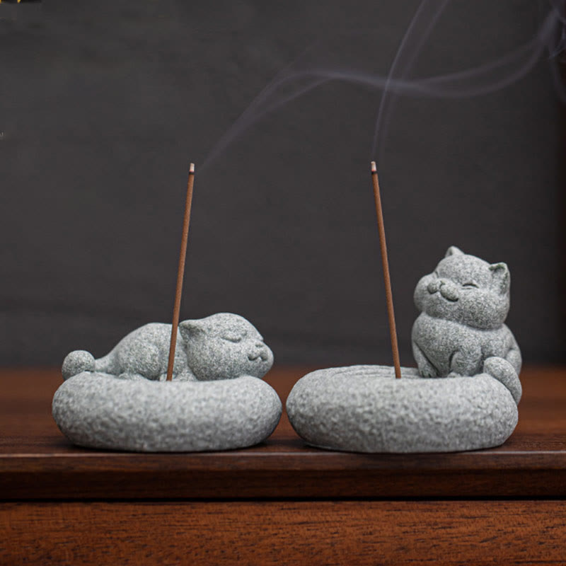 Buddha Stones Schattige luie staande kat Wierook voor op je bureau - image 1