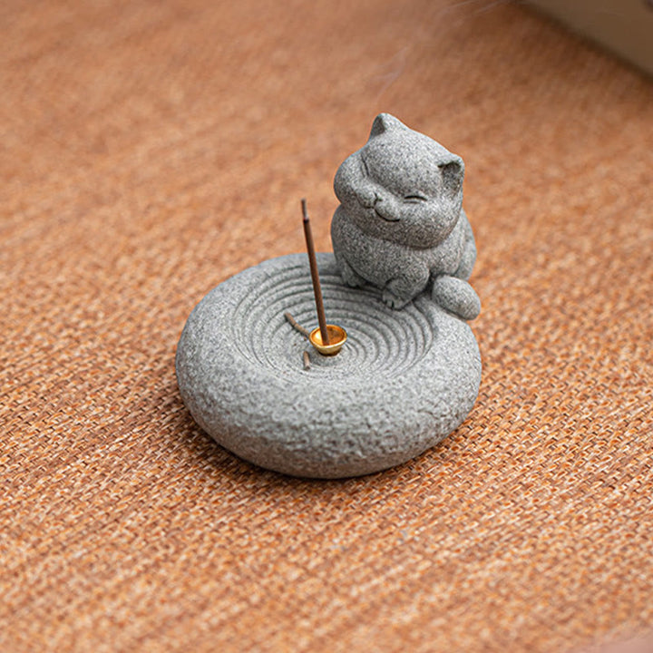 Buddha Stones Schattige luie staande kat Wierook voor op je bureau - image 4