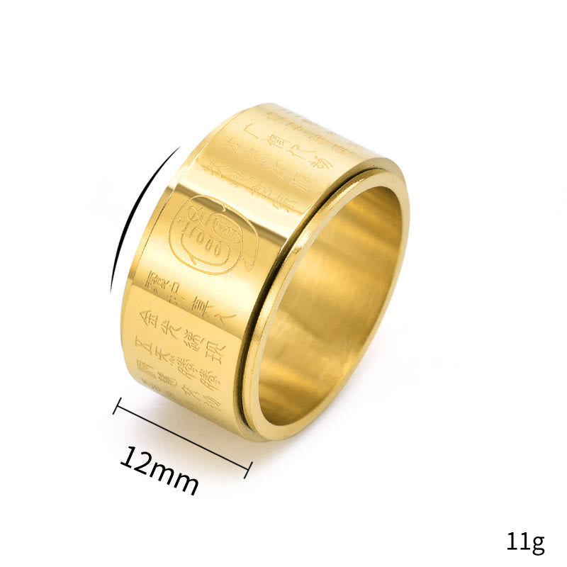 Buddha Stones Tibetaanse Gouden Licht Mantra Titanium Staal Glad Oppervlakte Spinner Ring - image 7