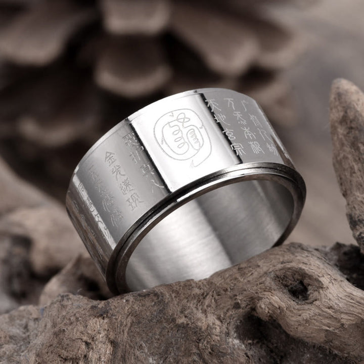 Buddha Stones Tibetaanse Gouden Licht Mantra Titanium Staal Glad Oppervlakte Spinner Ring - Zilverachtig - US12 - image 0