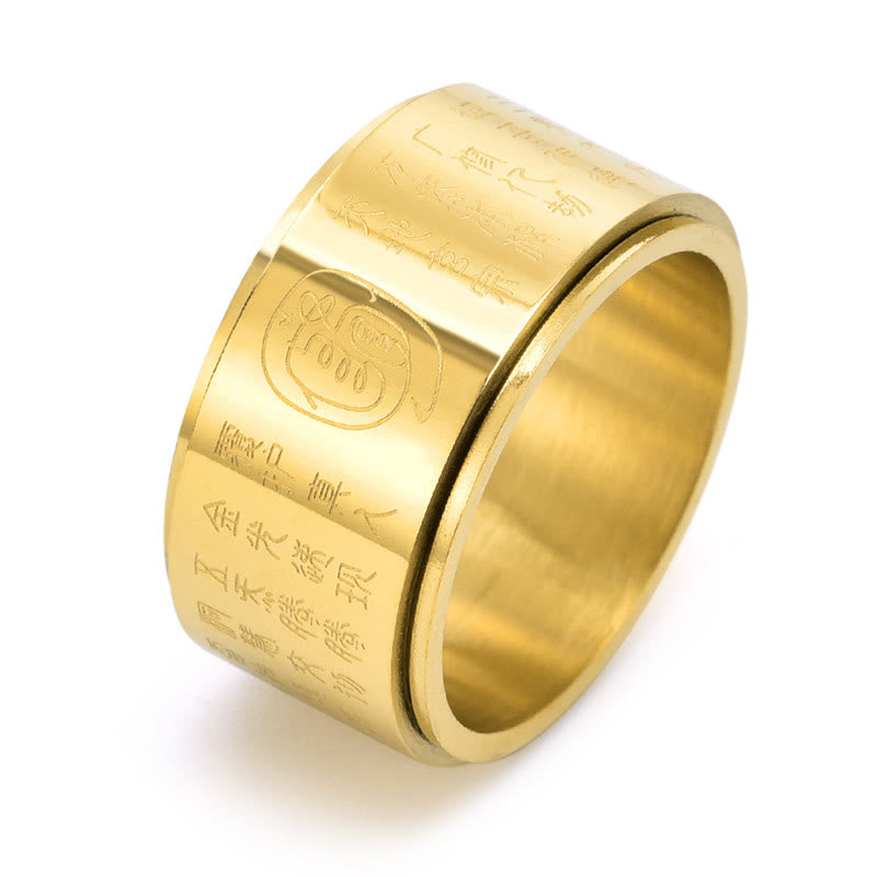 Buddha Stones Tibetaanse Gouden Licht Mantra Titanium Staal Glad Oppervlakte Spinner Ring - Gouden - US12 - image 6
