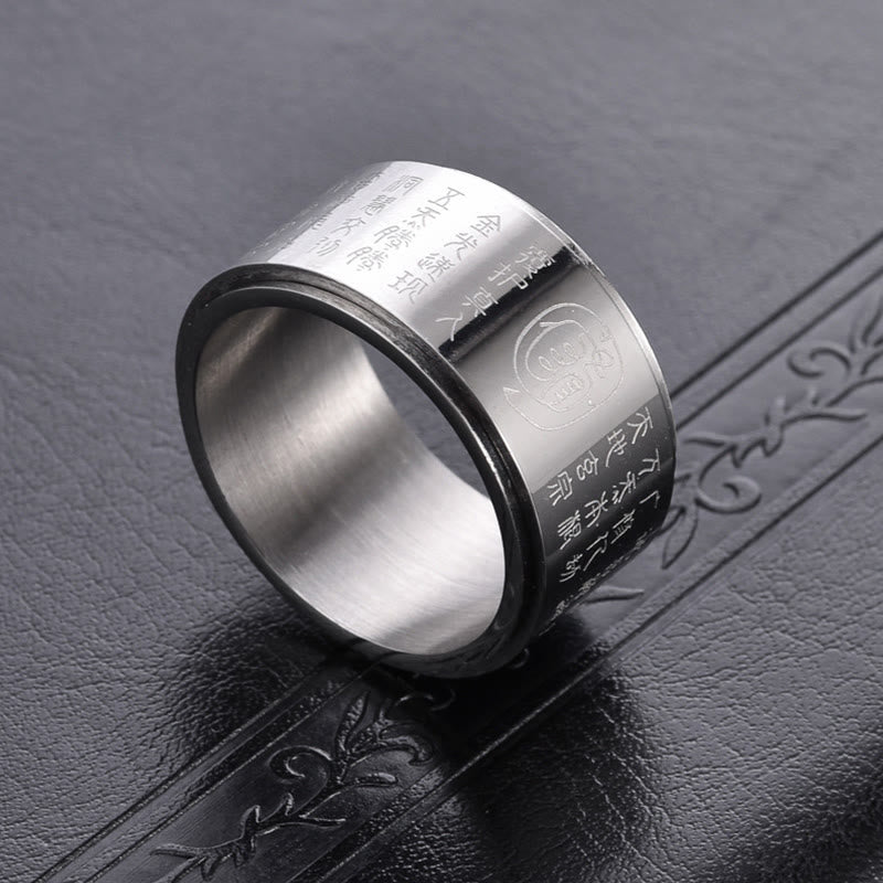 Buddha Stones Tibetaanse Gouden Licht Mantra Titanium Staal Glad Oppervlakte Spinner Ring - image 1