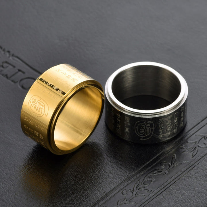 Buddha Stones Tibetaanse Gouden Licht Mantra Titanium Staal Glad Oppervlakte Spinner Ring - image 8