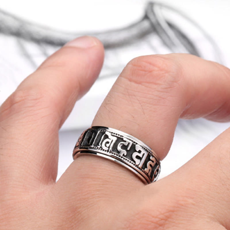 Buddha Stones Tibetaanse Om Mani Padme Hum titanium stalen Ring - image 3