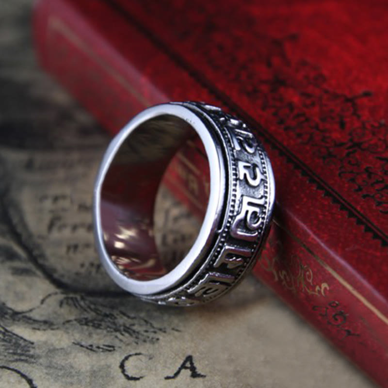 Buddha Stones Tibetaanse Om Mani Padme Hum titanium stalen Ring - image 1