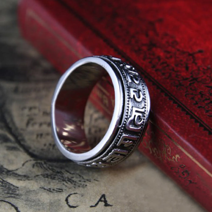 Buddha Stones Tibetaanse Om Mani Padme Hum titanium stalen Ring - image 1