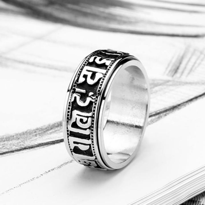 Buddha Stones Tibetaanse Om Mani Padme Hum titanium stalen Ring - image 11