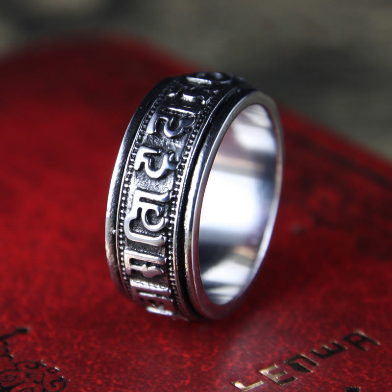 Buddha Stones Tibetaanse Om Mani Padme Hum titanium stalen Ring - Zilverachtig - VS11 - image 0