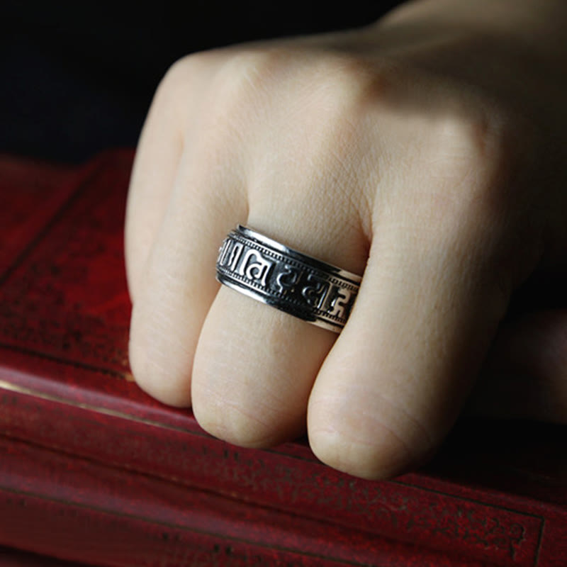 Buddha Stones Tibetaanse Om Mani Padme Hum titanium stalen Ring - image 21