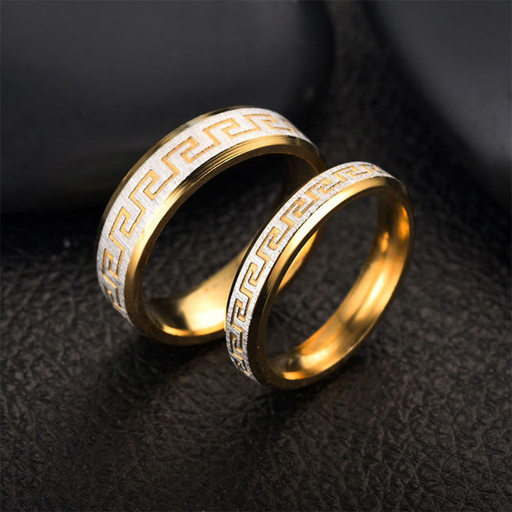 Buddha Stones Tibetaanse Ring van titaniumstaal met patroon van de Grote Muur - 4 mm - US12 - image 0