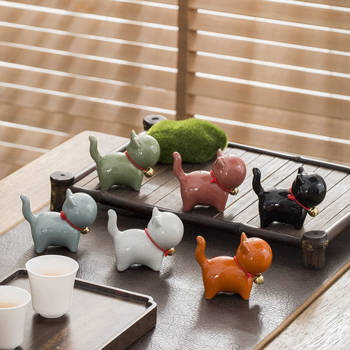 Buddha Stones Mini schattige gelukskat theehuisdier keramische beeldje voor op het bureau - image 1