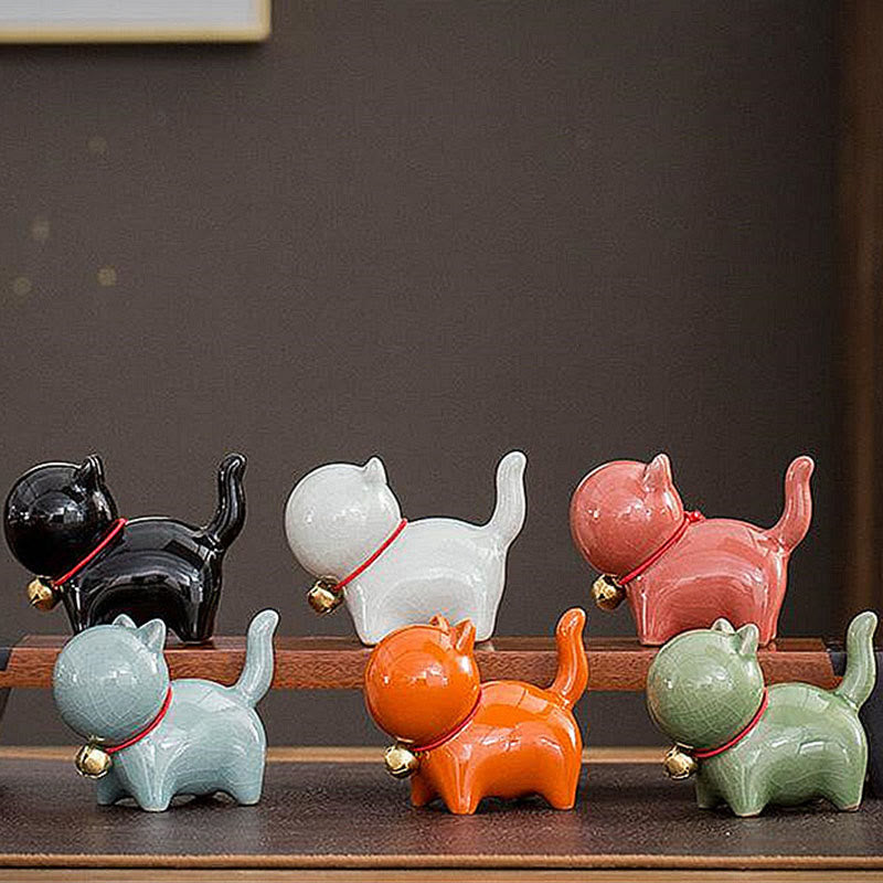 Buddha Stones Mini schattige gelukskat theehuisdier keramische beeldje voor op het bureau - image 21