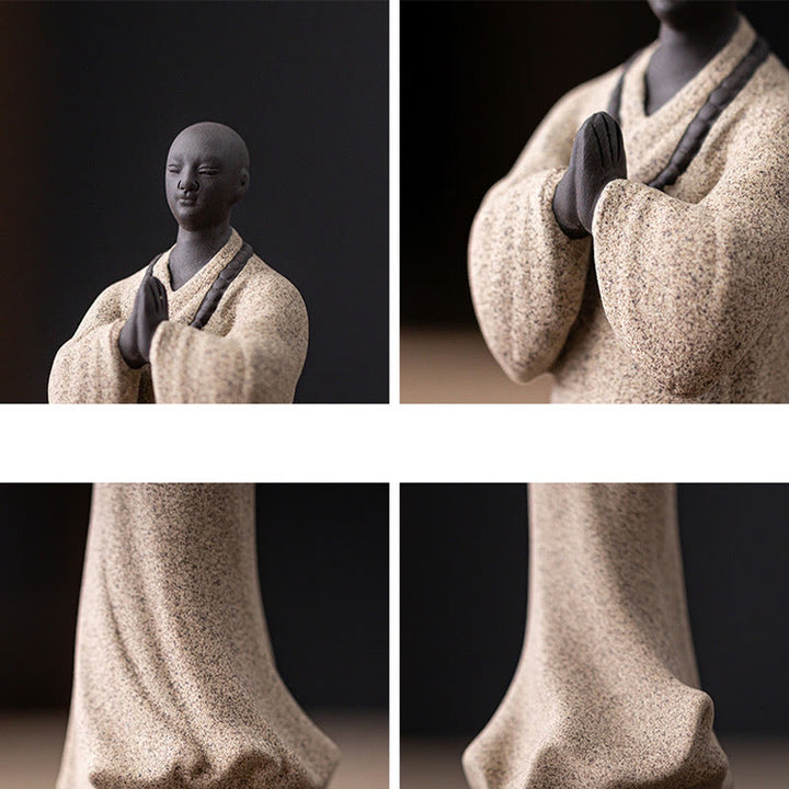 Buddha Stones Keramisch beeldje van een mediterende, biddende monnik, symbool van mededogen en sereniteit, woondecoratie - image 18