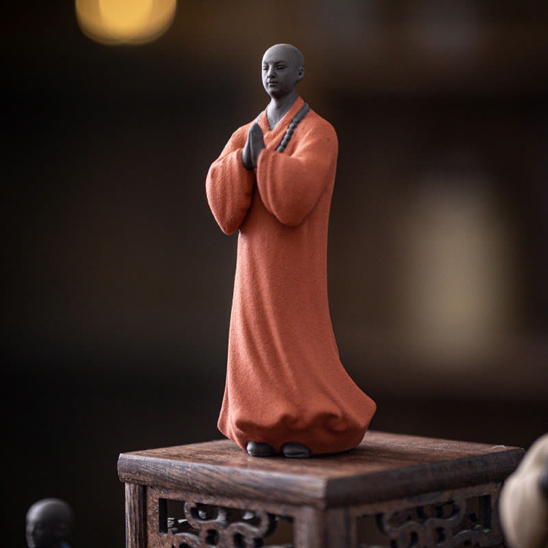 Buddha Stones Keramisch beeldje van een mediterende, biddende monnik, symbool van mededogen en sereniteit, woondecoratie - image 6