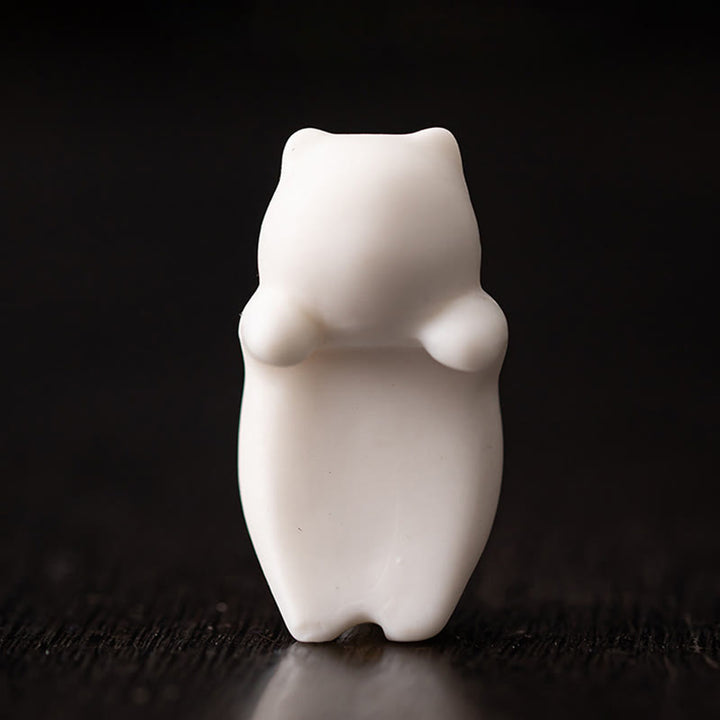 Buddha Stones Mini hangend wit theepotje/kat keramische beeldje voor op het bureau - image 3