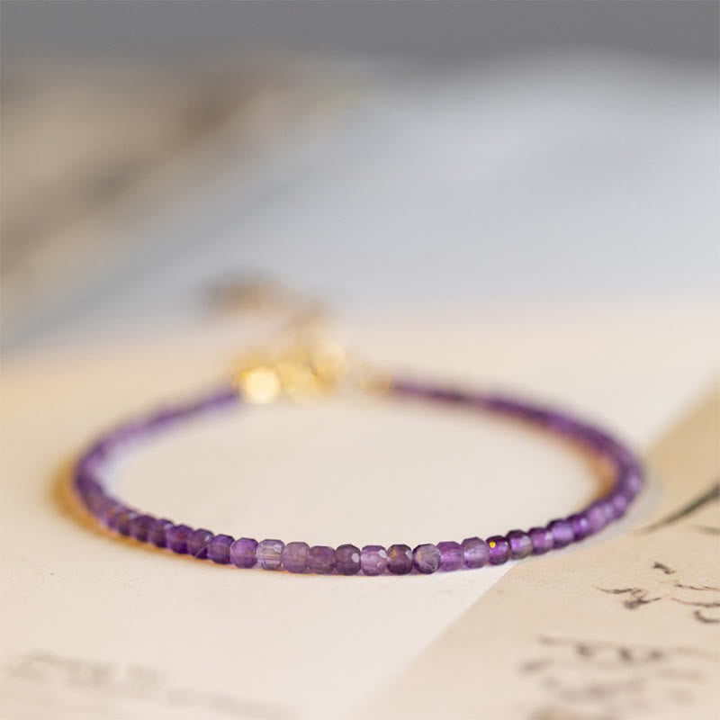 Buddha Stones 2,5 mm natuurlijke amethist ultradunne kralen 14k verguld koperen Inner Peace Armband - image 1