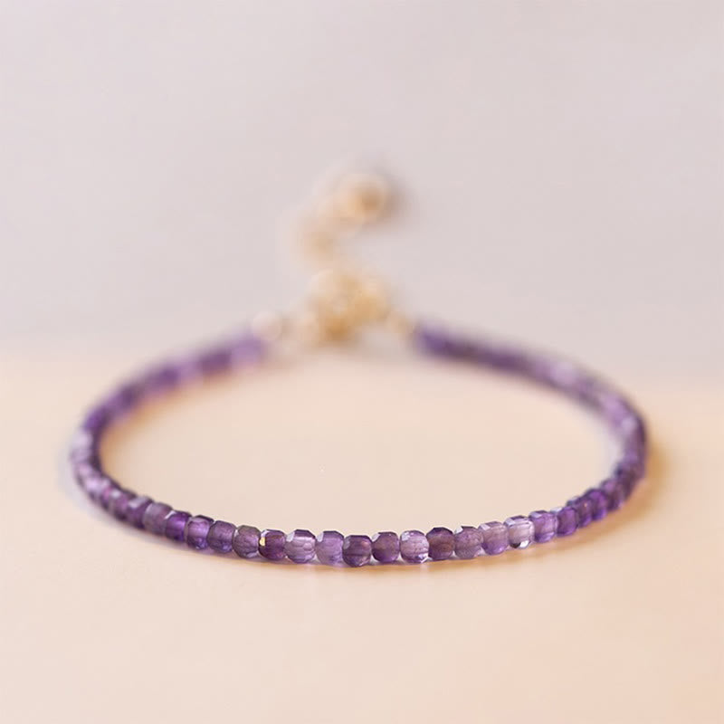 Buddha Stones 2,5 mm natuurlijke amethist ultradunne kralen 14k verguld koperen Inner Peace Armband - 2,5 mm amethist (Polsomtrek: 14 + 4 cm) - image 0