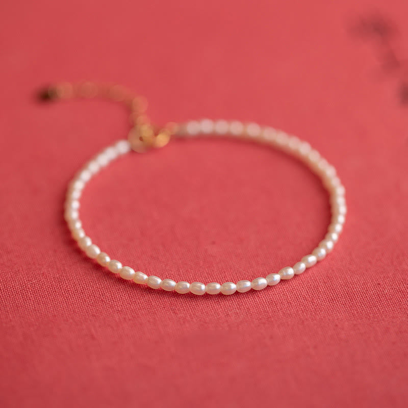 Buddha Stones 2 mm natuurlijke parel ultradunne kralen 14k verguld koperen Armband - 2 mm parel + verlengketting - image 16