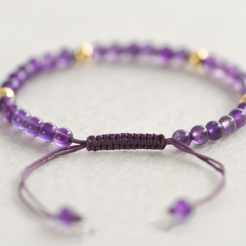 Buddha Stones Armband met handgemaakte, natuurlijke amethist kralen van 4 mm, verguld met 14k goud en gevlochten koper, voor stressvermindering. - image 1