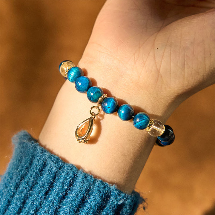 Buddha Stones Blauwe tijgeroog witte kristallen waterdruppel Armband - image 3