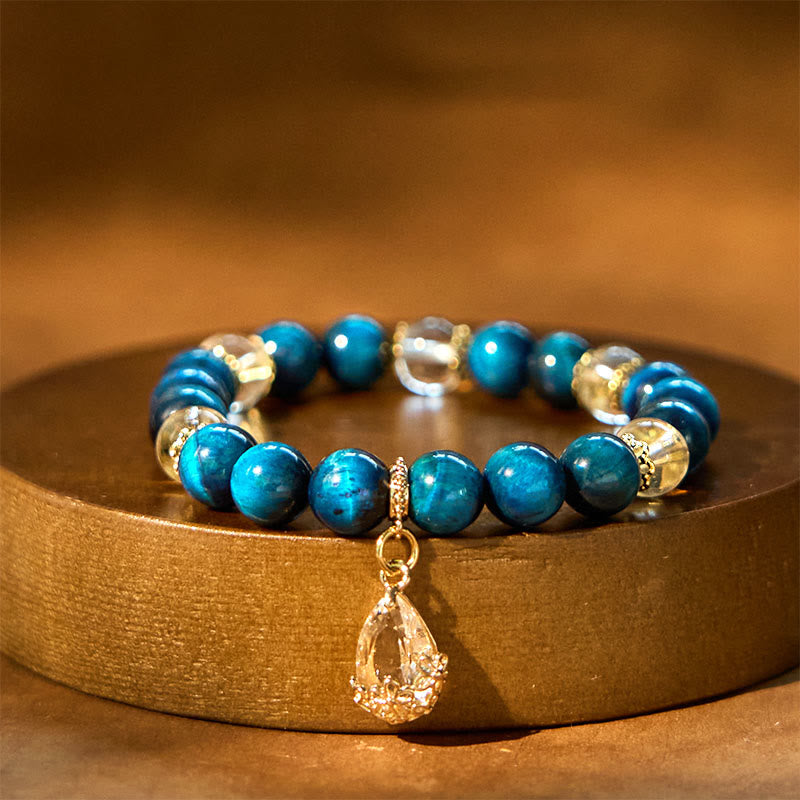 Buddha Stones Blauwe tijgeroog witte kristallen waterdruppel Armband - image 6