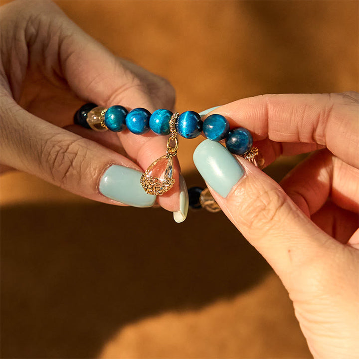 Buddha Stones Blauwe tijgeroog witte kristallen waterdruppel Armband - image 5