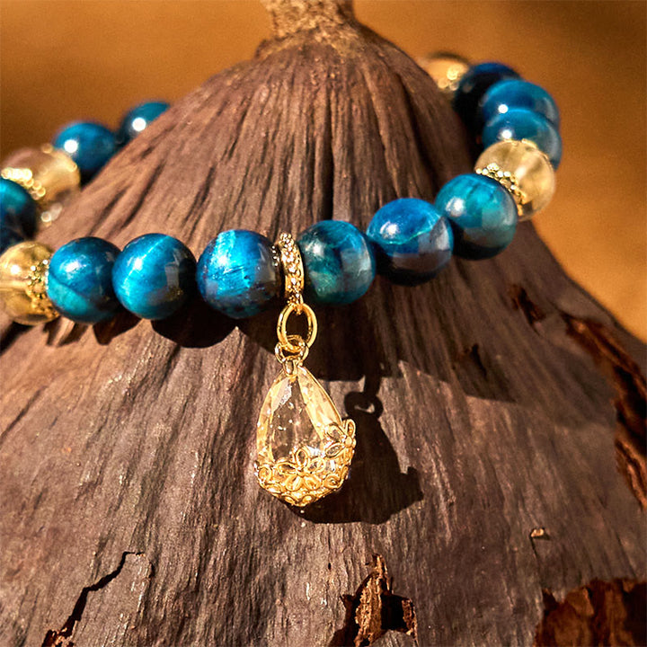 Buddha Stones Blauwe tijgeroog witte kristallen waterdruppel Armband - image 2