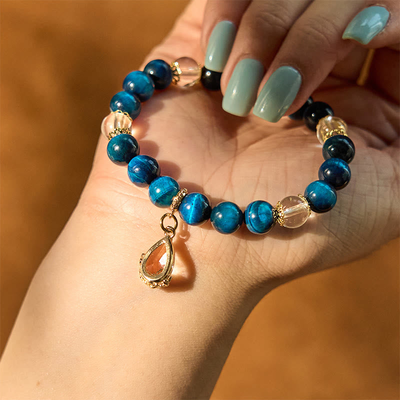 Buddha Stones Blauwe tijgeroog witte kristallen waterdruppel Armband - image 4