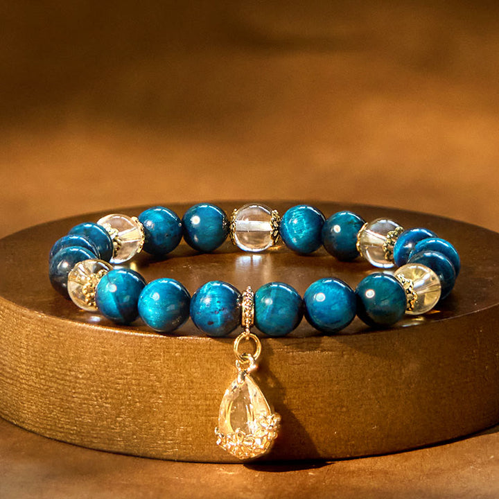 Buddha Stones Blauwe tijgeroog witte kristallen waterdruppel Armband - Blauwe tijgeroog met witte kristallen (Polsomtrek: 15-16 cm) - image 0