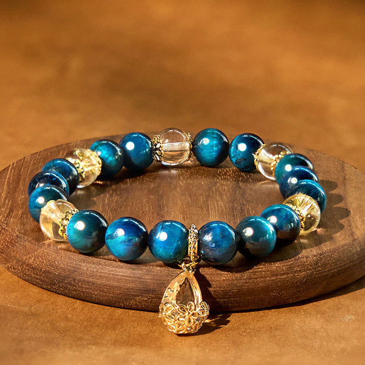 Buddha Stones Blauwe tijgeroog witte kristallen waterdruppel Armband - image 1