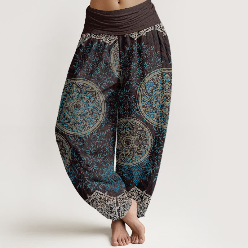 Buddha Stones Dames harembroek met elastische Taille en mandala-patroon van katoen en bladeren - Bruin - US22, UK/AU26, EU54 (6XL) - image 0