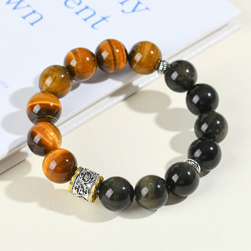 Buddha Stones Tijgeroog Goudglans Obsidiaan Om Mani Padme Hum Armband - image 1