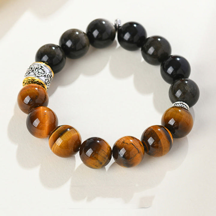 Buddha Stones Tijgeroog Goudglans Obsidiaan Om Mani Padme Hum Armband - image 2