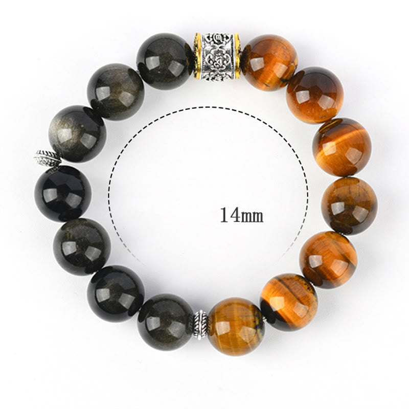 Buddha Stones Tijgeroog Goudglans Obsidiaan Om Mani Padme Hum Armband - image 8