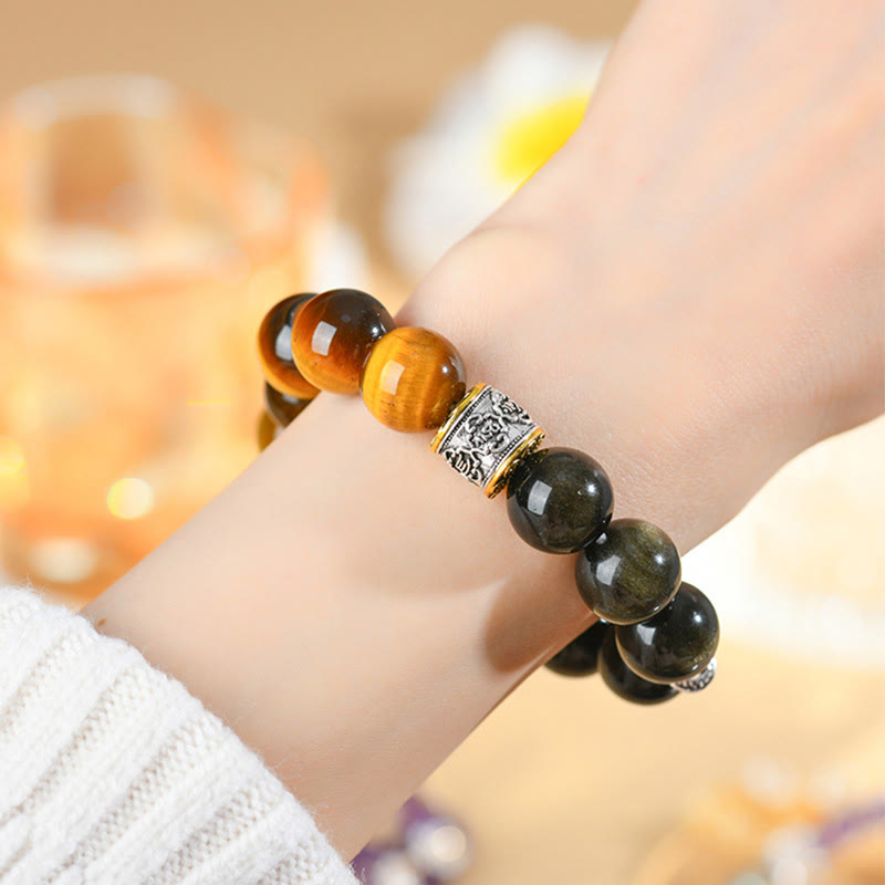 Buddha Stones Tijgeroog Goudglans Obsidiaan Om Mani Padme Hum Armband - image 10