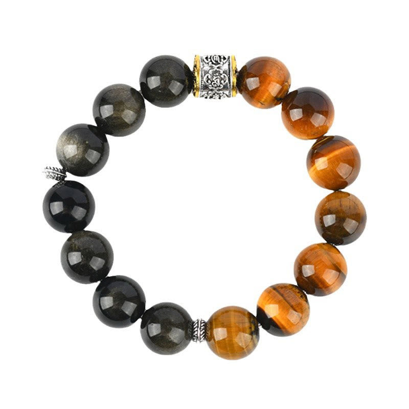 Buddha Stones Tijgeroog Goudglans Obsidiaan Om Mani Padme Hum Armband - image 9