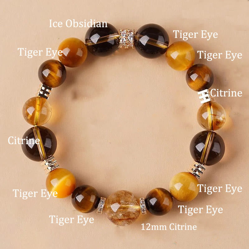 Buddha Stones Citrien Topaas Tijgeroog Armband - 12mm - image 8