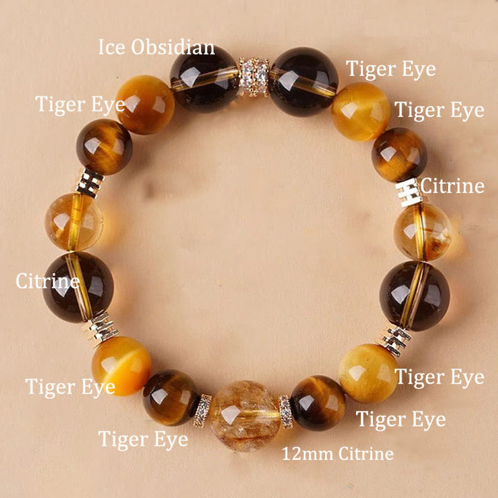 Buddha Stones Citrien Topaas Tijgeroog Armband - 12mm - image 8