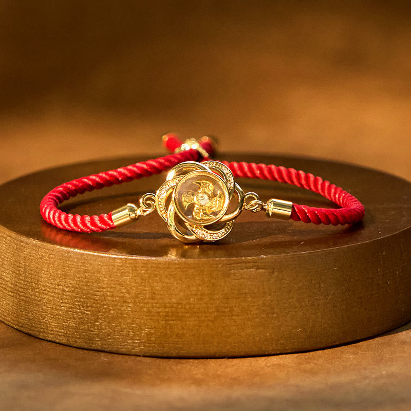 Buddha Stones Draaibare pruimrode koperen messing windmolen Feng Shui Qi Armband - Koperen messing pruim windmolen met rode snaar (verstelbaar) - image 0