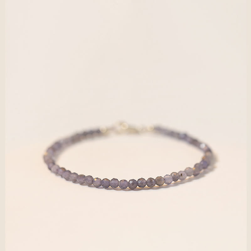 Buddha Stones Armband van 3 mm amethist-ioliet ultradunne kralen, 14k verguld koper. - 3 mm Ioliet (Polsomtrek: 16 cm) - image 0