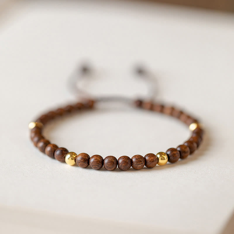 Buddha Stones 4 mm ultradunne sandelhouten kralen met 14 karaats verguld koperen Armband - 4 mm Sandelhout (Polsomtrek: 14-18 cm) - image 0