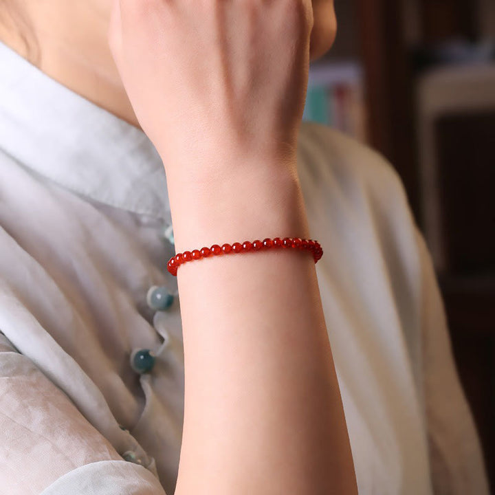 Buddha Stones Kleine, ultradunne rode agaatkralen, rustgevende Armband - image 4