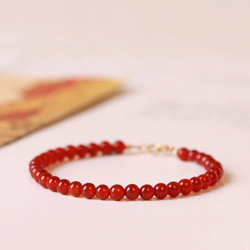 Buddha Stones Kleine, ultradunne rode agaatkralen, rustgevende Armband - 4 mm rode agaat - 16 cm - image 0