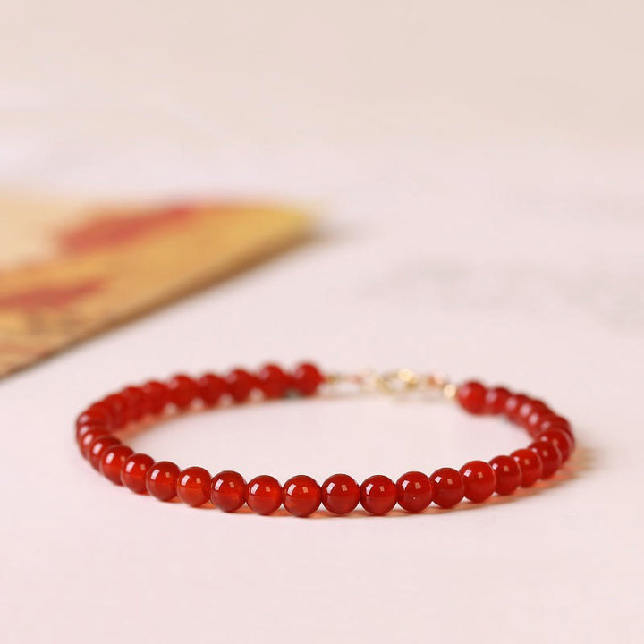 Buddha Stones Kleine, ultradunne rode agaatkralen, rustgevende Armband - 4 mm rode agaat - 16 cm - image 0
