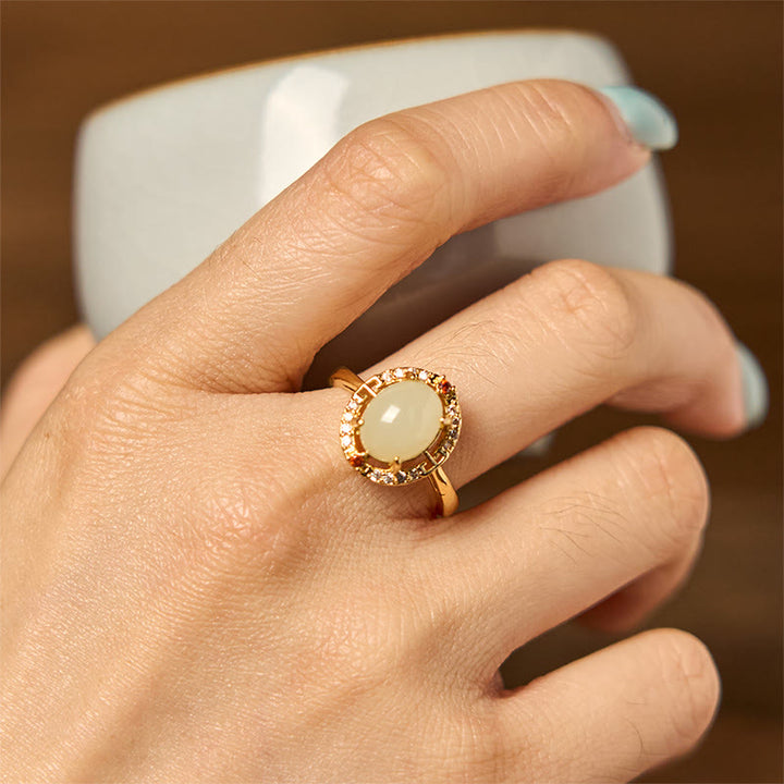 Buddha Stones Natuurlijke Hetian jade zirkonia eivormige koperen Ring - image 3