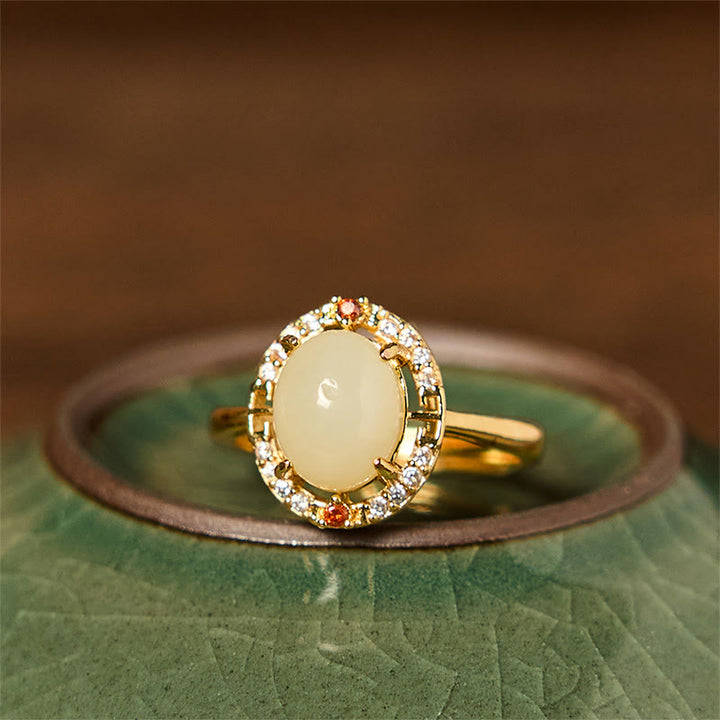 Buddha Stones Natuurlijke Hetian jade zirkonia eivormige koperen Ring - Hetiaanse Jade - image 0