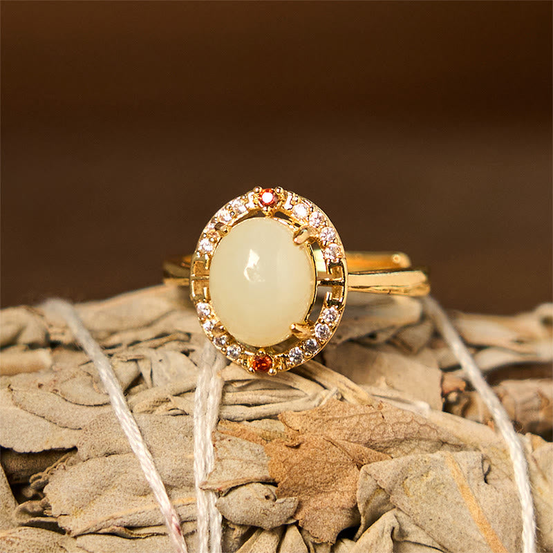 Buddha Stones Natuurlijke Hetian jade zirkonia eivormige koperen Ring - image 1