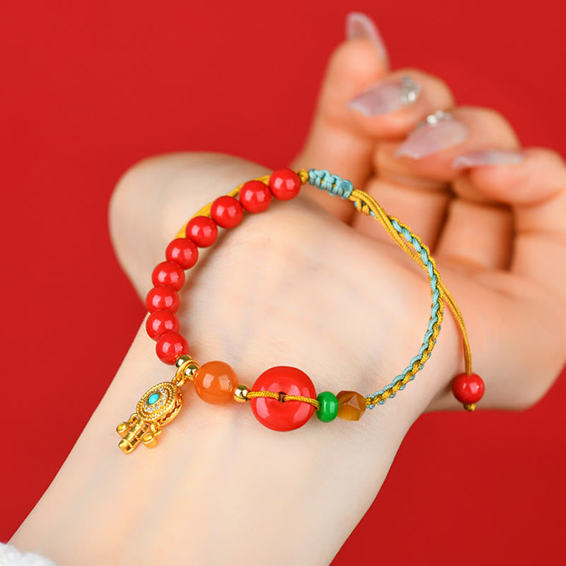 Buddha Stones Cinnabar String Peace Buckle Blessing Armband - image 1