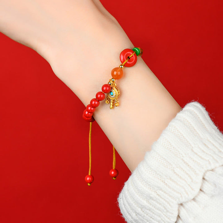 Buddha Stones Cinnabar String Peace Buckle Blessing Armband - image 3
