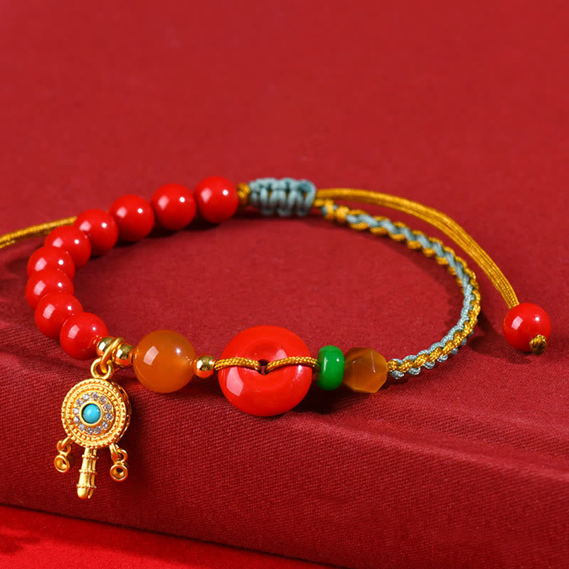 Buddha Stones Cinnabar String Peace Buckle Blessing Armband - Cinnaberkoord (Polsomtrek: 13-16 cm) - image 0